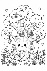 Enchanted Tree with Tiny Windows Printable Card coloring page