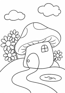 Fairy House Inside a Mushroom Coloring Card coloring page