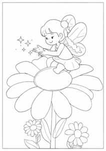 Fairy Sitting on a Giant Flower Coloring Page coloring page