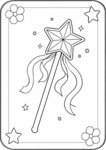Fairy Wand with Ribbons and Sparkles Printable Coloring Sheet coloring page