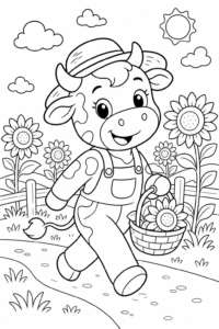 Farm Field with Sunflowers Printable Coloring Page coloring page