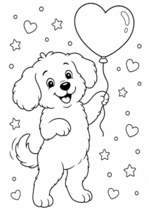 Fluffy Dog Sitting Beside a Bone Printable Card coloring page