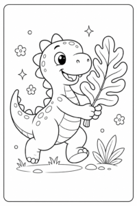 Friendly Dinosaur with Prehistoric Plants Printable Coloring Sheet coloring page