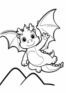 Friendly Dragon Flying Over Mountains Printable Coloring Page coloring page