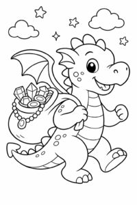 Friendly Dragon Sleeping on Treasure Doodle Card coloring page