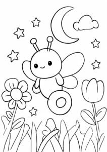 Friendly Firefly Glowing Under the Moon Printable Coloring Page coloring page