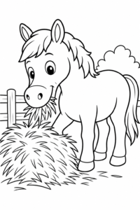 Friendly Horse Eating Hay Coloring Page coloring page