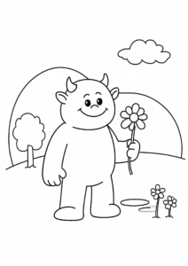 Friendly Ogre Holding a Flower Doodle Card coloring page
