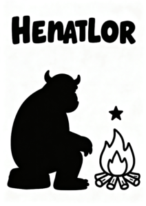 Friendly Ogre Sitting Beside a Campfire Coloring Card coloring page