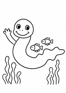 Friendly Sea Serpent Swimming with Fish Coloring Page coloring page