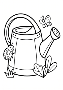 Garden Insects Around a Watering Can Coloring Sheet coloring page