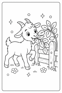 Goat Eating Leaves Near a Fence Doodle Card coloring page