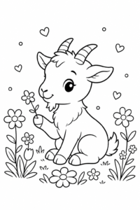 Goat Holding a Tiny Flower Coloring Card coloring page
