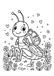 Grasshopper Holding a Tiny Backpack Coloring Sheet coloring page