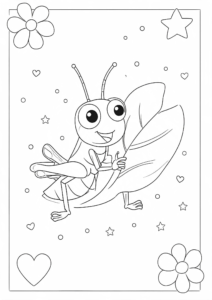 Grasshopper Playing with a Leaf Doodle Card coloring page