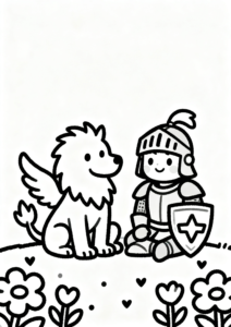 Griffin and Knight Standing Together Coloring Page coloring page