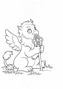Griffin Guarding a Magic Key Coloring Sheet coloring page