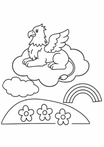 Griffin Sitting on a Fluffy Cloud Coloring Card coloring page