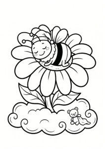 Happy Bee Sleeping in a Flower Coloring Card coloring page