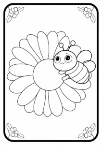 Happy Bee Visiting a Daisy Printable Coloring Page coloring page