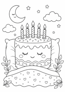 Happy Birthday Cake with Candles Coloring Page coloring page