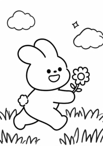Happy Bunny Sitting in Spring Grass Doodle Card coloring page
