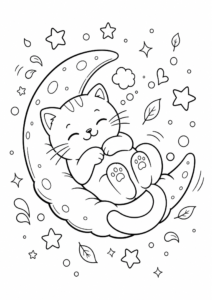 Happy Cat Sleeping Under the Stars Doodle Card coloring page