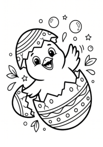 Happy Chick Hatching from an Easter Egg Doodle Card coloring page