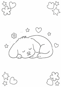Happy Dog Sleeping Under the Stars Doodle Card coloring page