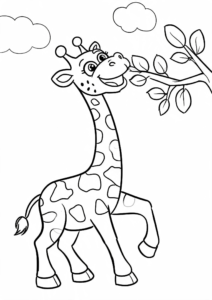 Happy Giraffe Eating Leaves Coloring Page coloring page