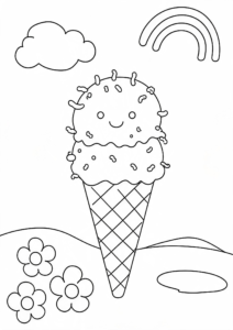 Happy Ice Cream Cone with Sprinkles Doodle Card coloring page