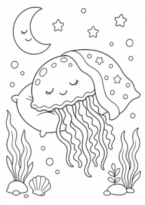 Happy Jellyfish Dancing Underwater Coloring Sheet coloring page