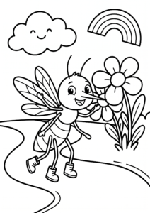 Happy Mosquito Wearing Tiny Boots Coloring Sheet coloring page
