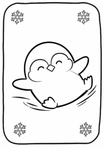 Happy Penguin Sliding on Ice Doodle Card coloring page