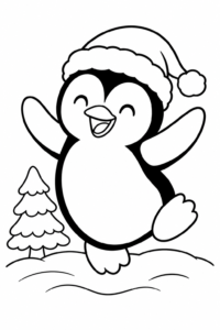 Happy Penguin Wearing a Santa Hat Doodle Card coloring page