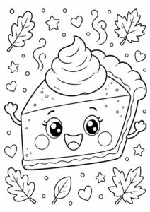 Happy Pumpkin Pie with Whipped Cream Doodle Card coloring page