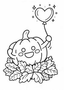 Happy Pumpkin Sitting in a Leaf Pile Doodle Card coloring page