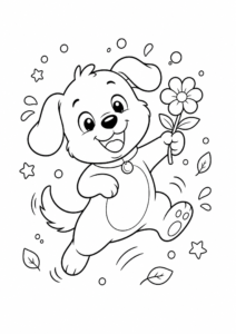 Happy Puppy Holding a Flower Doodle Card coloring page