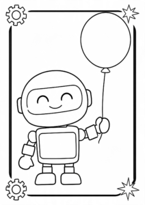 Happy Robot Holding a Balloon Coloring Page coloring page