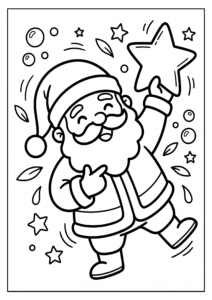 Happy Santa Holding a Star Doodle Card coloring page