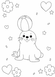 Happy Seal Balancing a Beach Ball Coloring Page coloring page