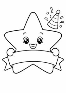 Happy Star Holding a New Year Banner Printable Card coloring page