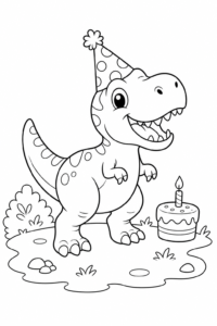 Happy T Rex Wearing a Birthday Hat Coloring Page coloring page