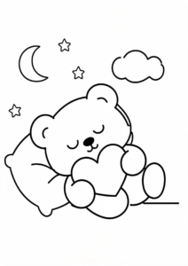 Happy Teddy Bear Holding a Heart Doodle Card coloring page