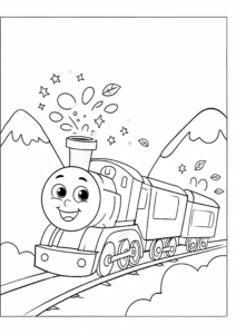 Happy Train Going Through Mountains Coloring Page coloring page