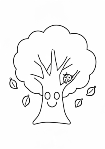 Happy Tree with Falling Leaves Coloring Page coloring page
