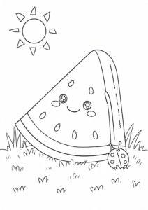 Happy Watermelon Slice in the Sun Coloring Page coloring page