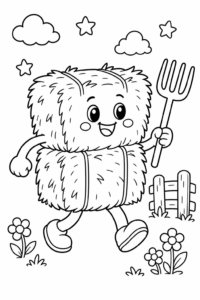 Hay Bale Stack with Little Flowers Coloring Sheet coloring page