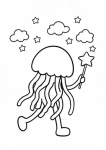 Jellyfish Floating with Stars Coloring Sheet coloring page