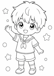 Kawaii Anime Boy Wearing a Sailor Collar coloring page